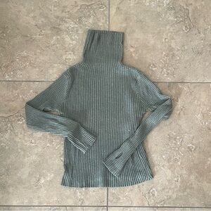 Blue Ribbed Turtleneck Sweater